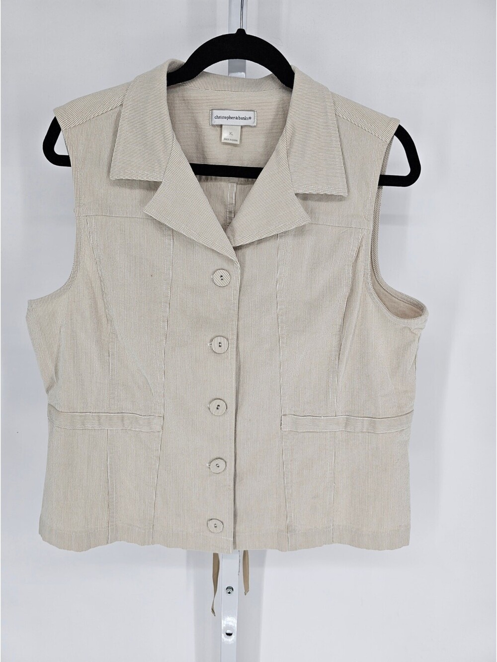Christopher & Banks Womens Sz XL Sleeveless Button Up Collared Top Light Beige